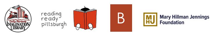 Sponsors Logos for Imagination Library, Reading Ready PGH, and Mary Hillman Jennings Foundation