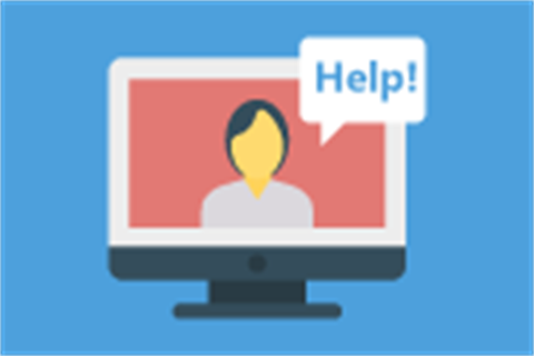 Let's Talk Trash Webinar - Icon of person in monitor screen with a speech bubble that says Help!