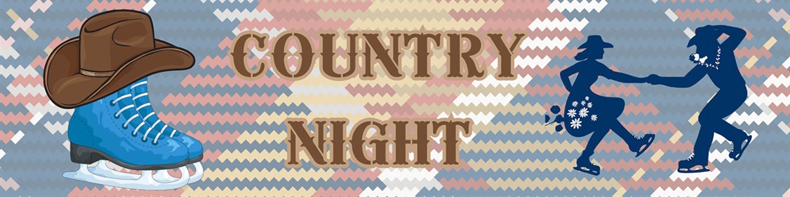 Country Night at Schenley Skating Rink - Banner with illustrated cowboy boots and couple dancing.