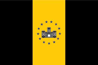 The Merchant Flag of the City of Pittsburgh - Black with centered gold stripe. City seal castle within the gold centered.