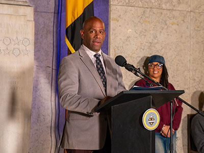 Paul Thornell speaking at City-County Building