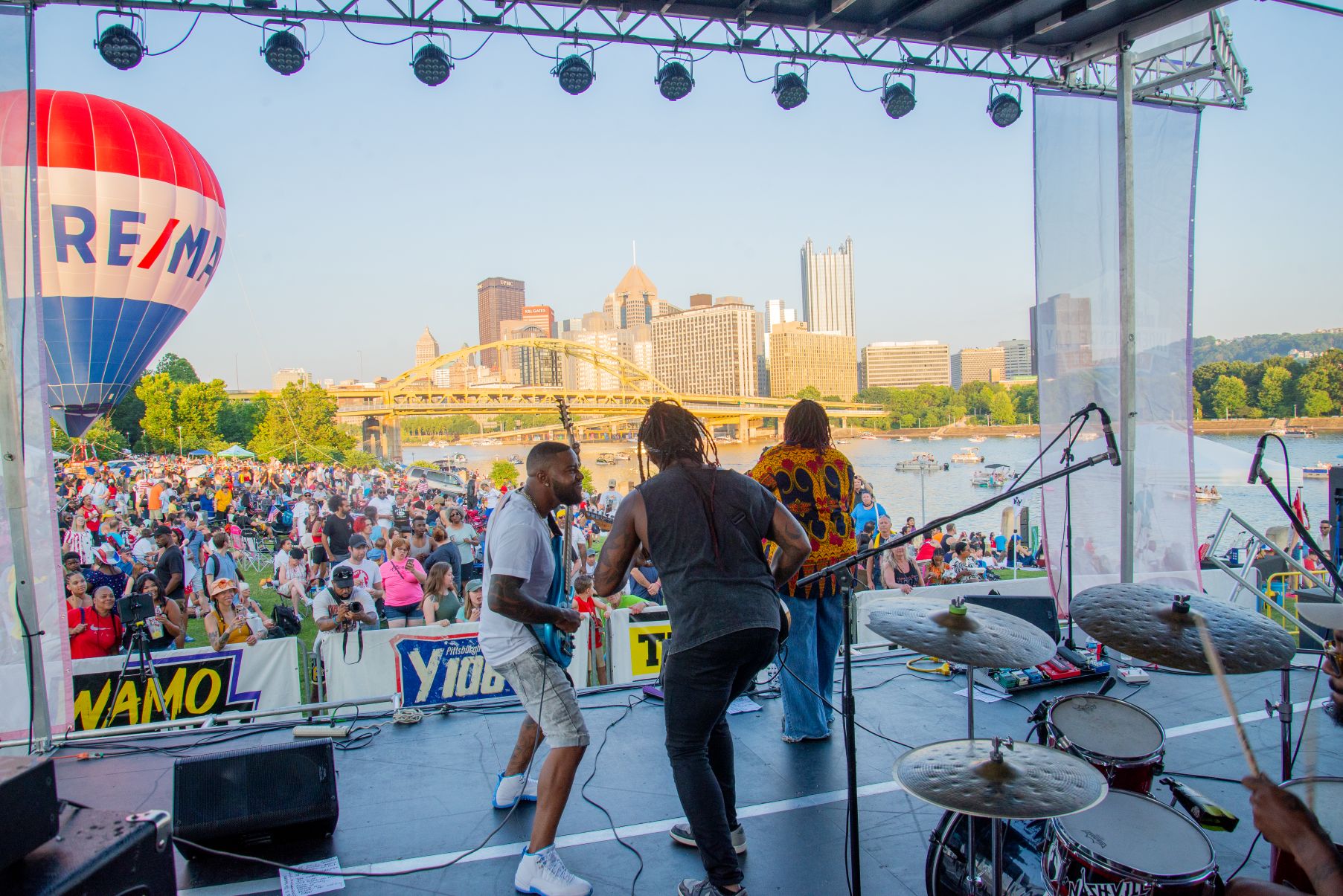 Stage view of band performing at Pittsburgh's 4th of July Celebration