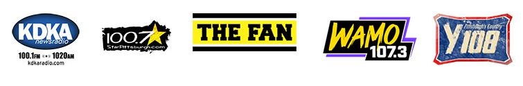 KDA, 100.7, The Fan, Wamo 107.3, Y108 logos.