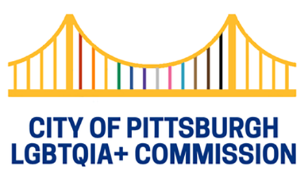 LGBTQIA+ Logo - Golden yellow bridge with LGBTQIA+ colors in the middle.