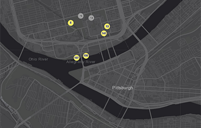 Screenshot of City of Pittsburgh GIS map for Public Art Podcasts. Click to open.