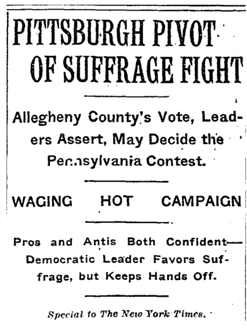 Vintage newspaper article clipping - Pittsburgh Pivot of Suffrage Fight