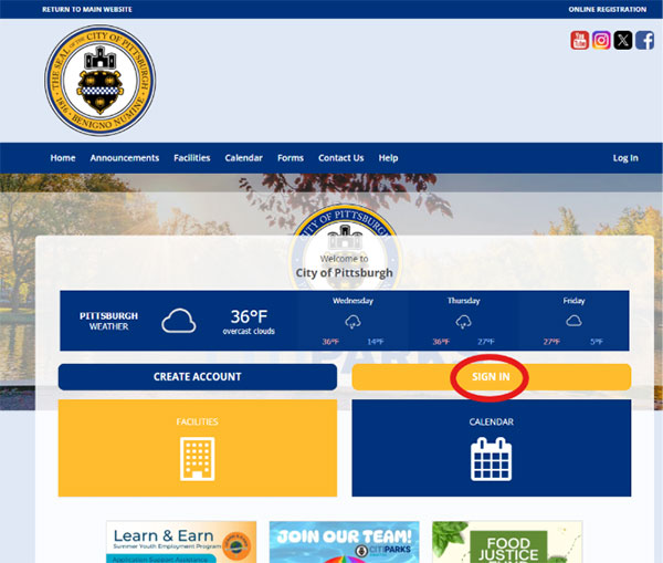 Screenshot of Dscreen that shows a sign in button in yellow above calendar icon.