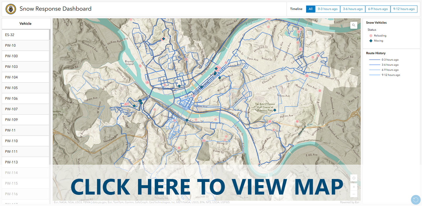 Screenshot image of GIS Interactive Map of city plow trucks